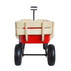 Outdoor Wagon All Terrain Pulling w/Wood Railing Air Tires Children Kid Garden（Red）