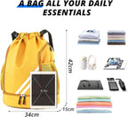 Ball Bag Drawstring Backpack, Sports Gym Bag with Shoes Compartment Side Mesh Pockets for Teens Women Men, Water Resistant String Bag
