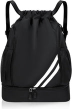 Ball Bag Drawstring Backpack, Sports Gym Bag with Shoes Compartment Side Mesh Pockets for Teens Women Men, Water Resistant String Bag